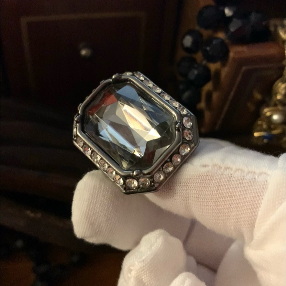 Crystal Statement Ring in Hematite Plated Setting